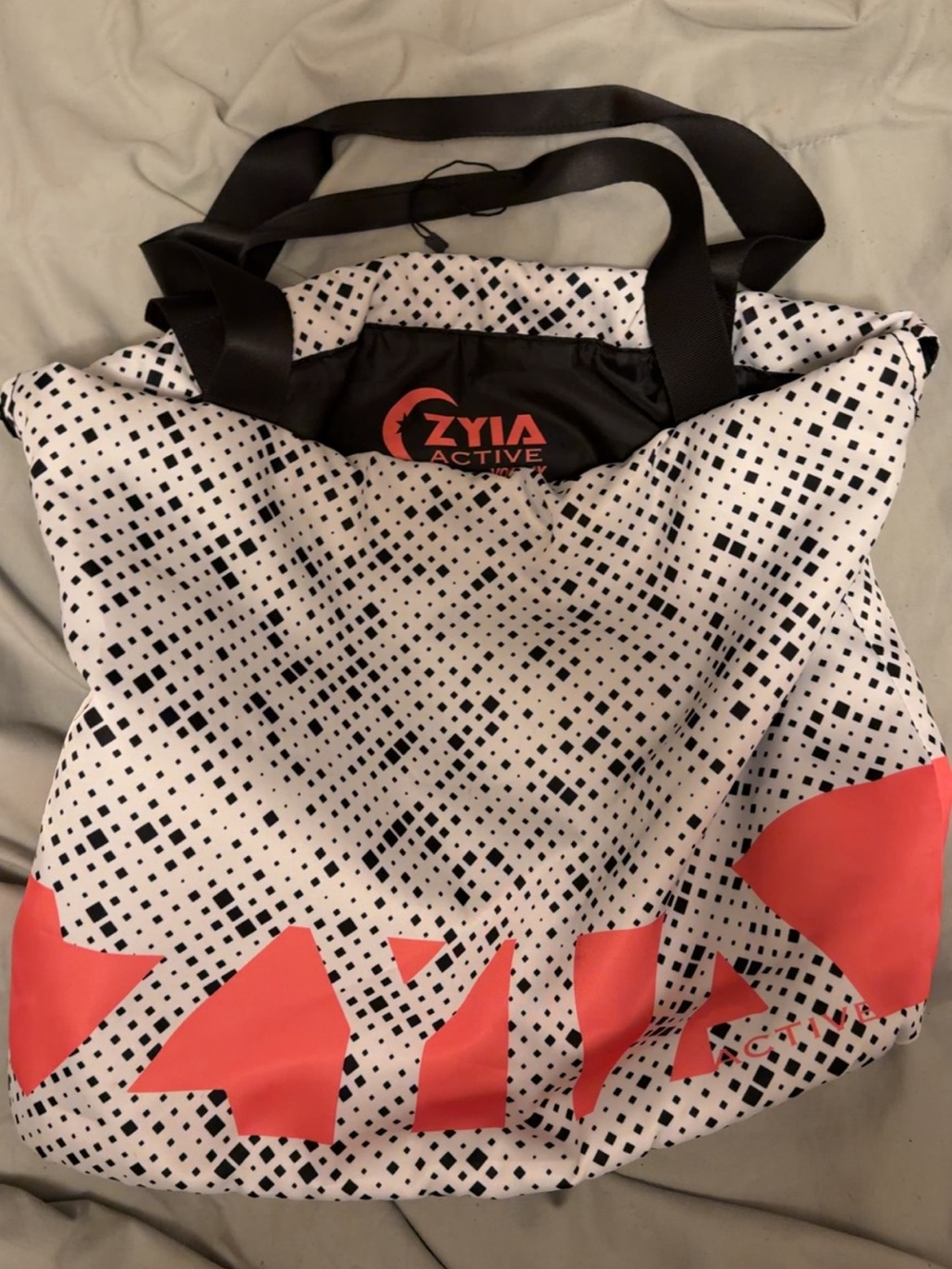 ZYIA Active White & Coral Graphic Tote with Black Straps